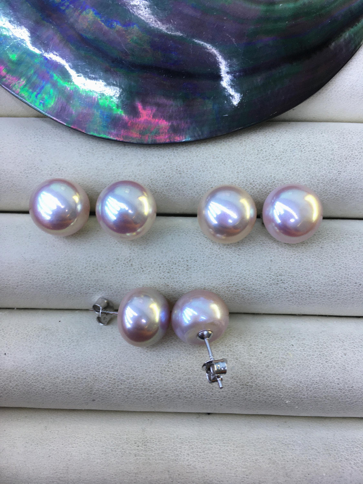 1 pair AAA 11.5-12mm purple rainbow button round Pearl Stud Earrings,freshwater pearl earrings,Wedding,classic pearl studs,SE1-069-26