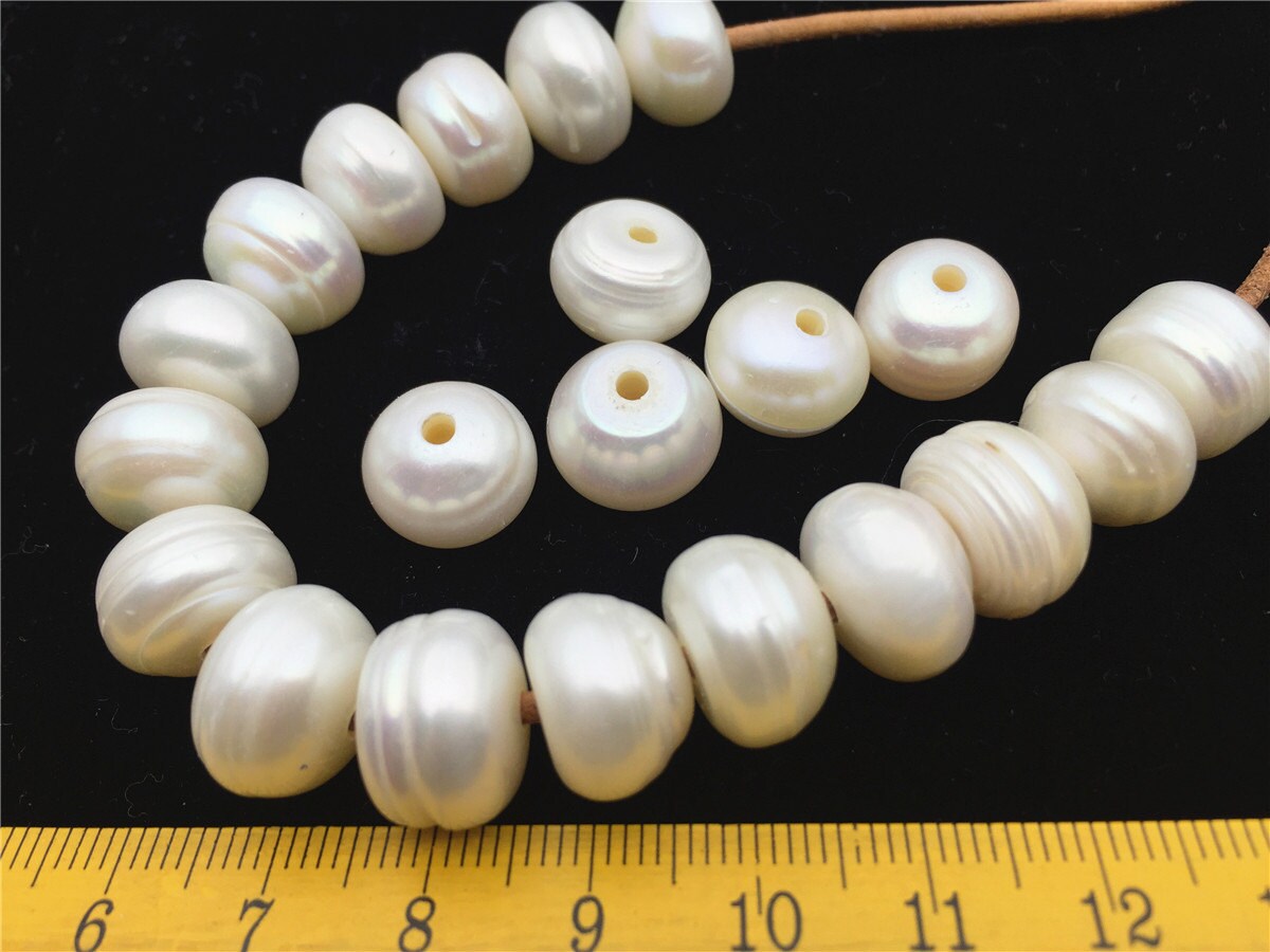 20pcs Very Big AA 13-14mm white button freshwater pearls,2mm hole,Rondelle pearl Beads,pearls for leather,SM13-2A-2