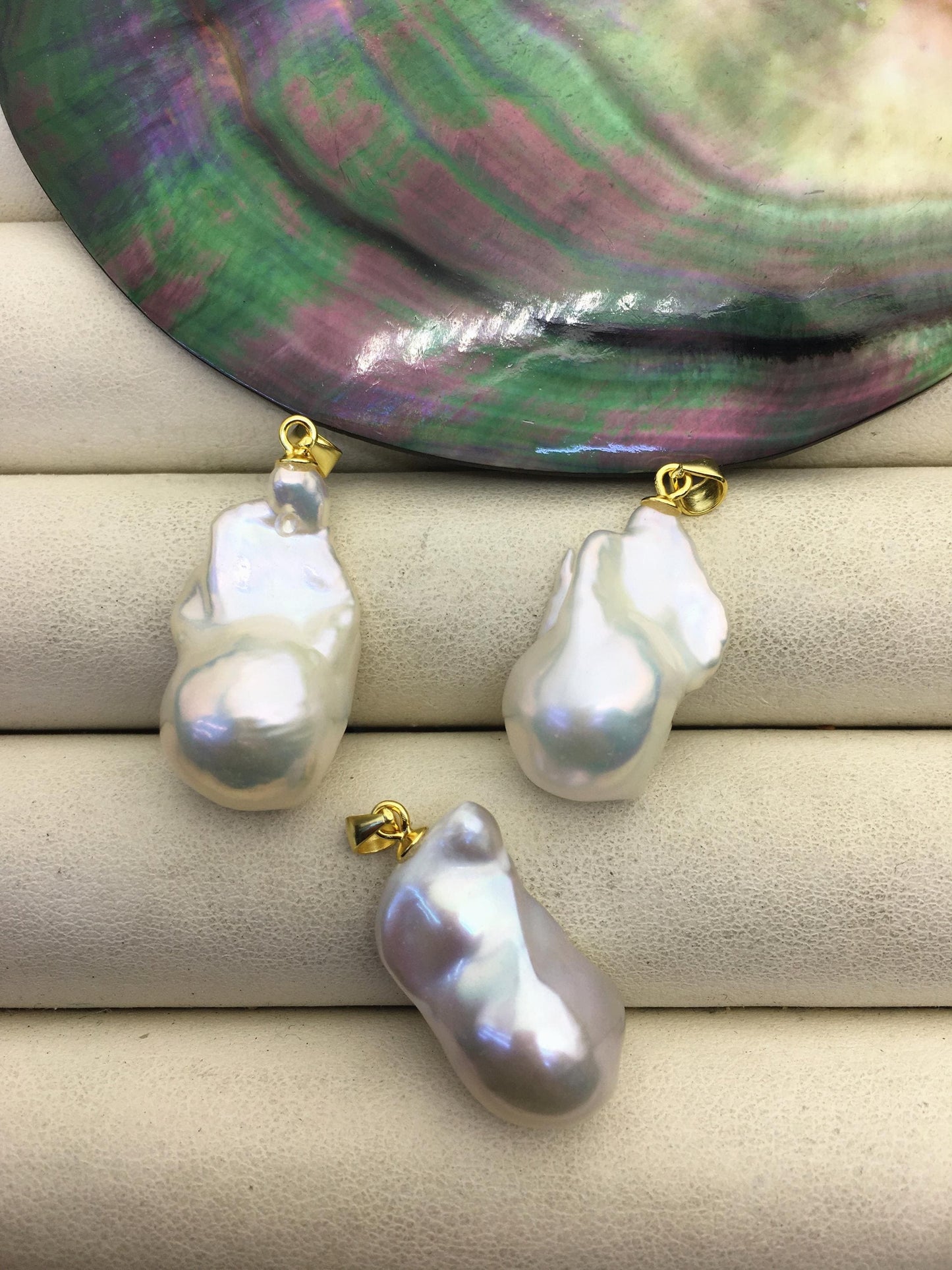 3pcs AAA 12-15mm White baroque pearl pendant necklace,Gold S925 Sterling silver pendant,NC1-041-18