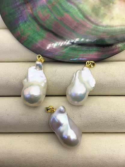 3pcs AAA 12-15mm White baroque pearl pendant necklace,Gold S925 Sterling silver pendant,NC1-041-18