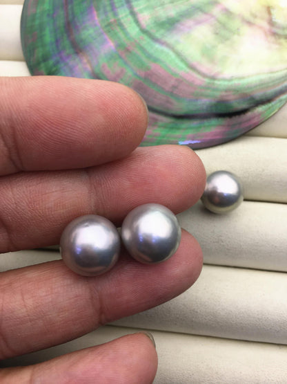 1 pair AAA 10-15mm gray rainbow round edison pearl stud earrings,S925 Sterling Sliver stud earrings,wedding pearl earrings,SE3-T9-57
