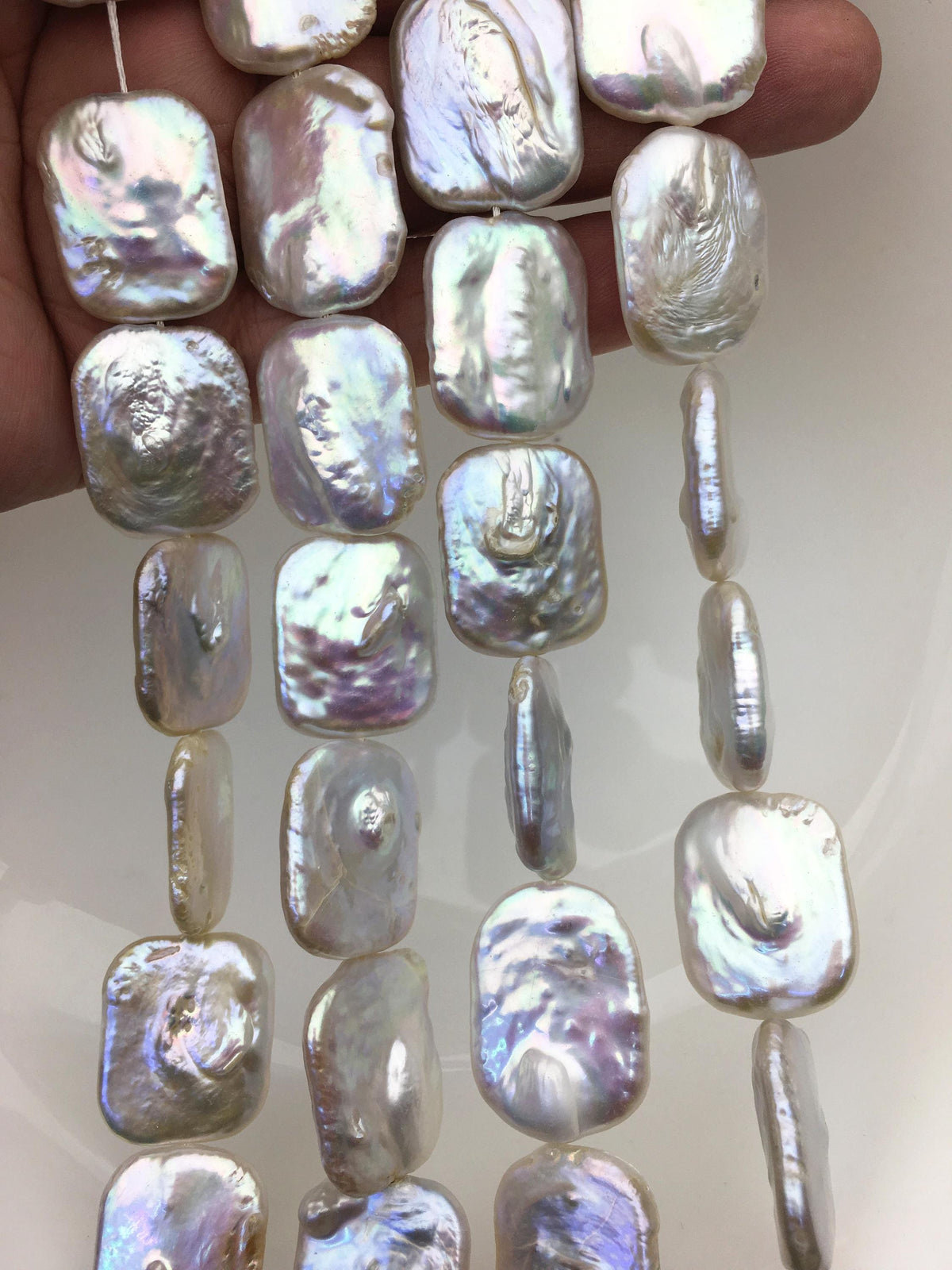 AA+ 19-21x25mm White Huge Rectangle Freshwater Pearl,wholesale Full Strand,ZS-119-5