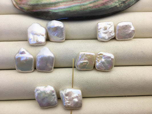 5 pairs AA 12-14mm White Square Shape Freshwater Pearl White loose Beads Piar,wholesale,ZS-103-37-13