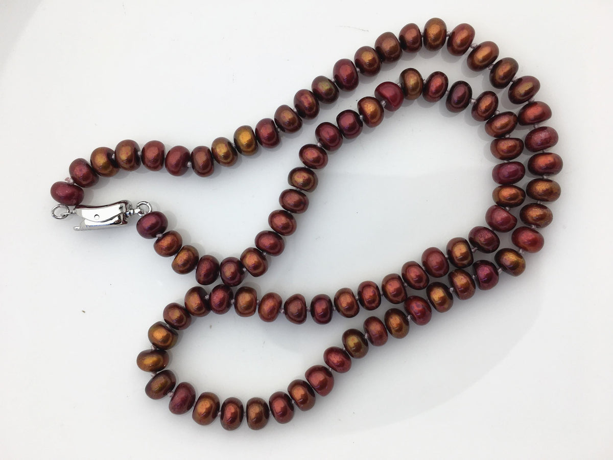 18.5'' 6-6.5mm red brown rainbow button round freshwater Pearl necklace,NPN1-T59