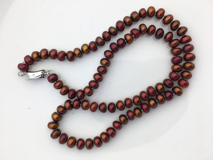 18.5'' 6-6.5mm red brown rainbow button round freshwater Pearl necklace,NPN1-T59