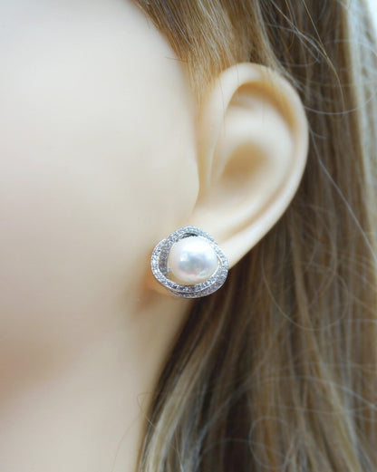Big Sterling Silver S925 pearl stud earrings,genuine freshwater pearl earrings,bridesmaid,Wedding,Love,bridal,birthday,SE3-029
