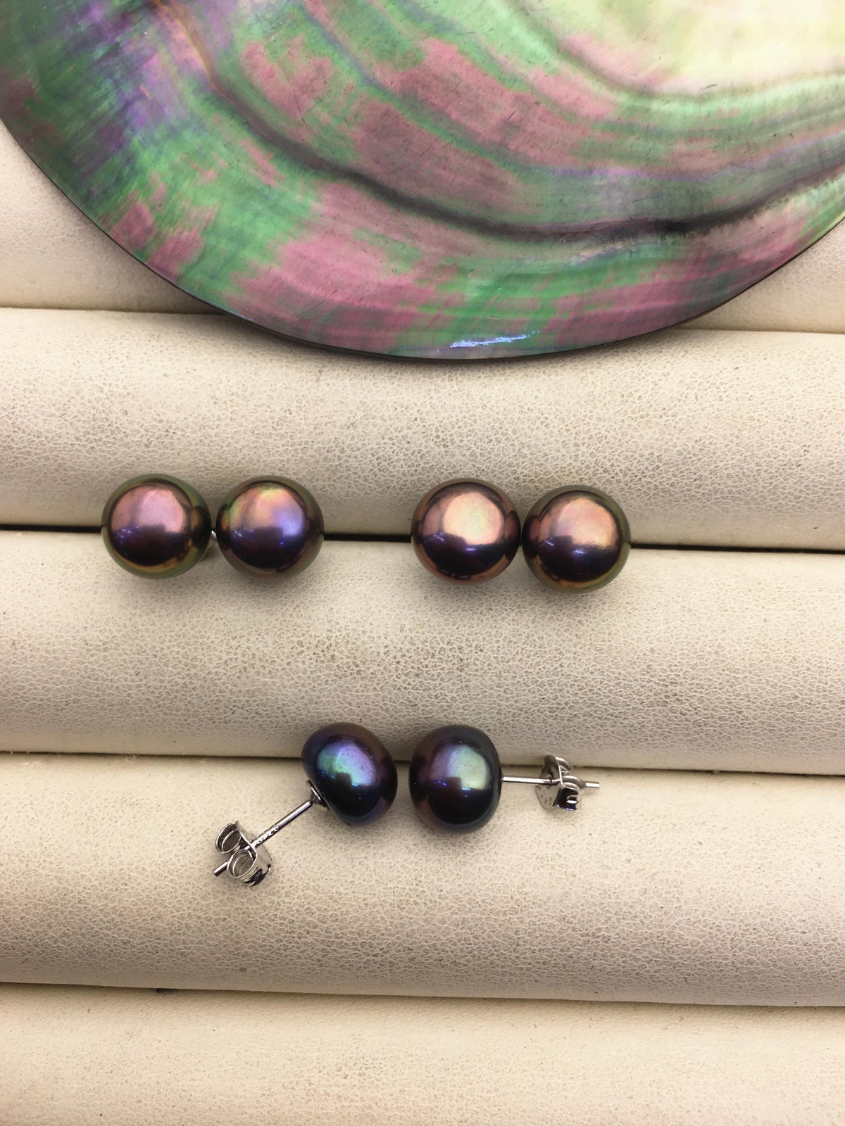 1 pair AAA 9-9.5mm Brown Button Round Pearl Stud Earrings,Sterling Silver,Wedding,classic pearl studs,SE1-T25