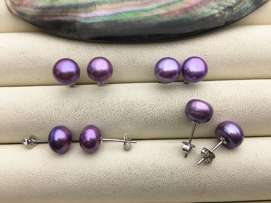 1 pair AAA 6-7mm Purple Pearl stud earrings,S925 Sterling Silver,Wedding,violet pearl earrings,purple jewelry,SE1-003