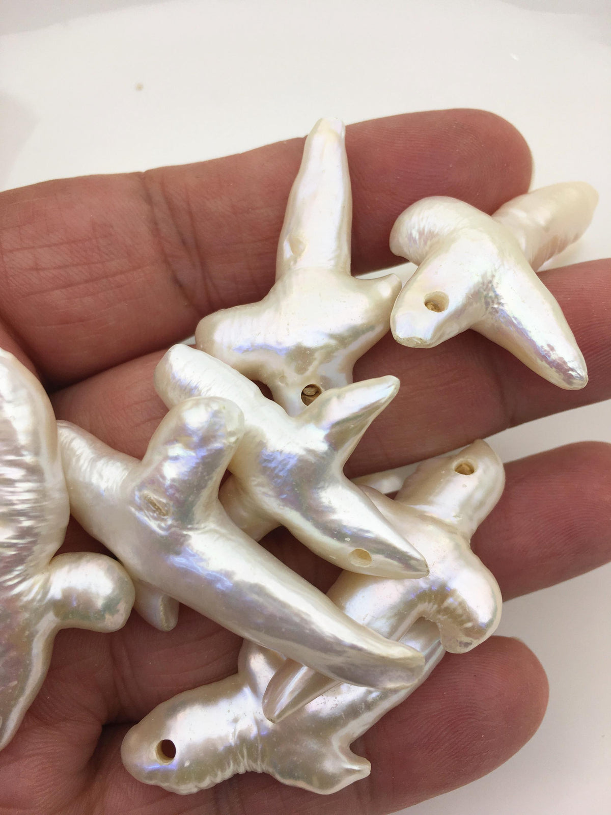 13pcs AAA 19-25mm Freshwater Pearl Loose Pearl Bead White Cross Pearl Loose Bead,top large hole,ZS-100-8