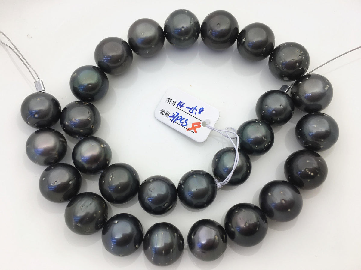 15.5'' A 13-15mm Black Round Shape tahitian pearl,TH12-2A-13-1