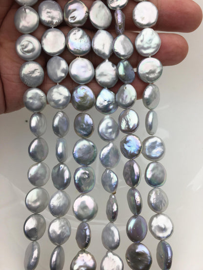 AA+ 11-13mm Gray Drop Coin freshwater pearls,good quality,diy bead,flat round pearl bead strings,COIN12-T6