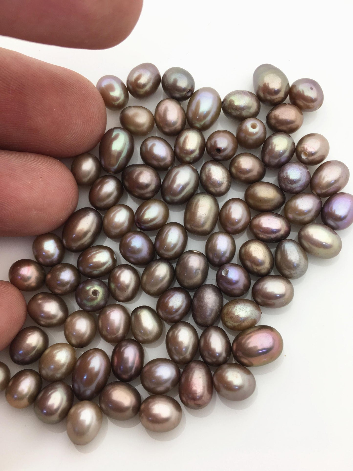 30pcs AAA 6-7mm brown freshwater pearl,0.9mm top half hole,LR6-T4