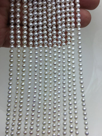 AAA 3.5-4mm* 3-5mm white oval rice pearls,full strand,genuine pearl,Cultured pearl,diy pearl beads,LR3-3A-34