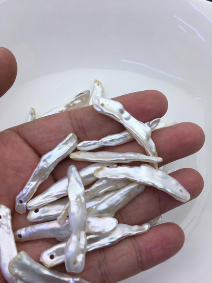 10pcs AAA/AA+ 7-11mm white long biwa keshi Freshwater Pearls, 2.2mm large hole,ZS-80-1-33