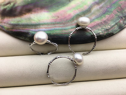 AAA single white Pearl Sterling silver ring,wedding rings for women,sterling silver 925 open ring jewellery,R1-011