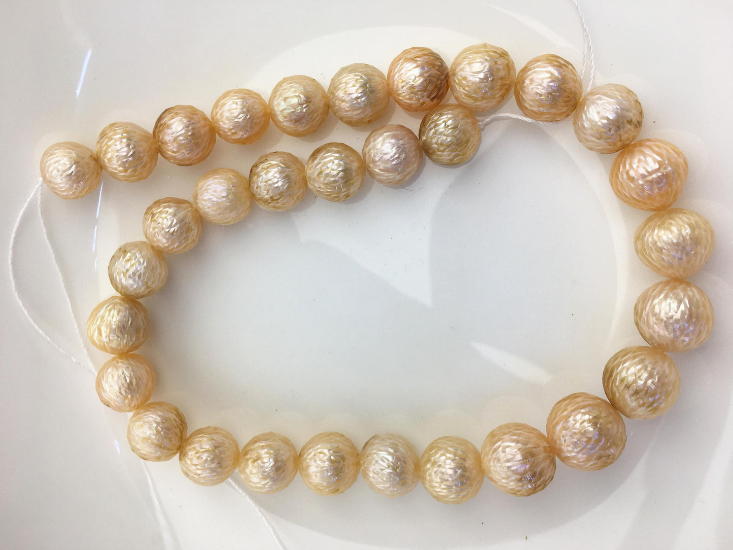 15.5'' AA+ 11-14mm Orange Near Round Carved Freshwater Pearl - Hand Carved - CAC-T26