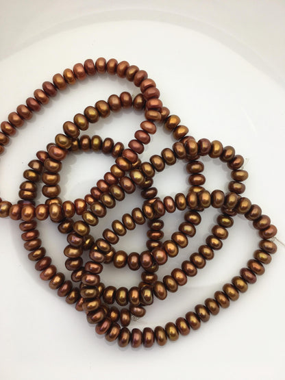 2pcs AAA 7'' 6-7mm brown button round Freshwater pearl Elastic string Bracelet,B8-T4