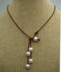 Round pearl,high luster,Leather Pearl Necklace, Pearl Leather Necklace, White Freshwater pearl, Light Brwon Leather Pearl necklace,Le1-094