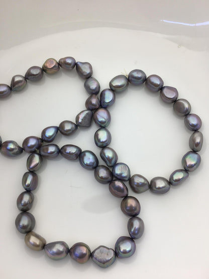 7'' 9-10mm AA+ gray nugget Freshwater pearl Elastic string Bracelet,B8-062