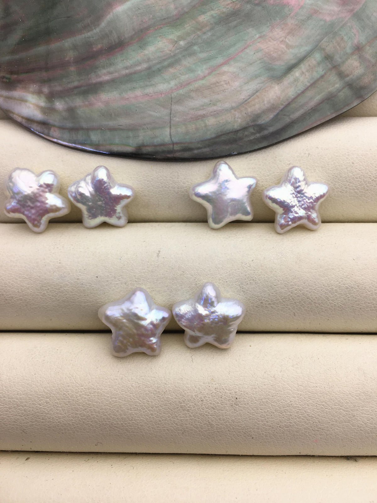 2 pairs AAA 11-13mm White Five pointed star Shape Freshwater Pearl White loose Beads Piar,no hole, wholesale,ZS-103-37-72