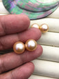 1 pair AAA 11-12mm orange round edison pearl stud earrings,S925 Sterling Sliver stud earrings,wedding pearl earrings,SE3-T9-4
