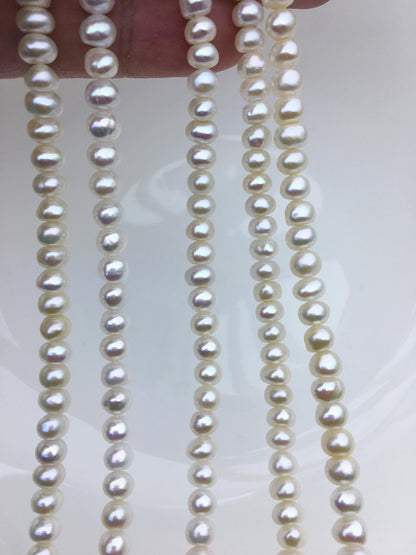 AAA 5.5-6.5mm white button pearls,Rondelle pearl Beads,loose strands,SM6-T14