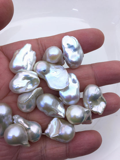 10pcs AAA 14-17mm Big White Flame ball Pearl - 0.9mm top half hole,FL15-T4-42