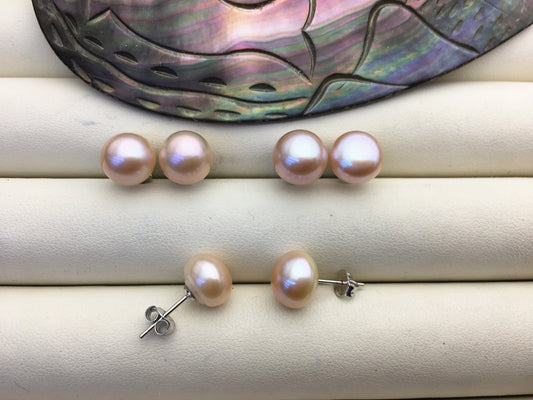 1 pair AAA 10-11mm light purple button round Pearl Stud Earrings,freshwater pearl earrings,Wedding,classic pearl studs,SE1-T43