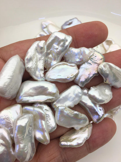 20pcs AAA 11-16mm big white biwa keshi Freshwater Pearls, no hole,ZS-80-1-1