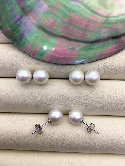 AAA 9-9.5mm White Round Fresh Water pearl stud earrings,Bridal Earrings-Wedding Jewelry-Bridal jewelry-Birthday gift,SE3-090