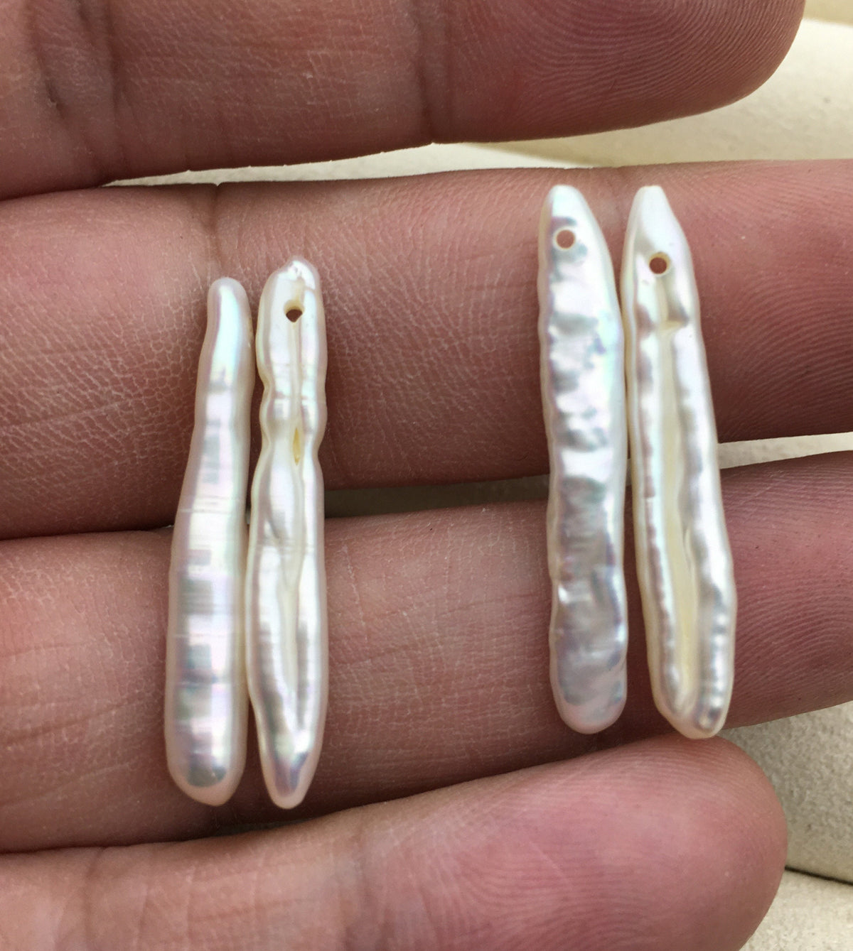 AAA 4-6x28-33mm White Toothpick pearls Pair,for make dangle earrings,baroque pearl,loose pearl beads,ZS-127-62-23