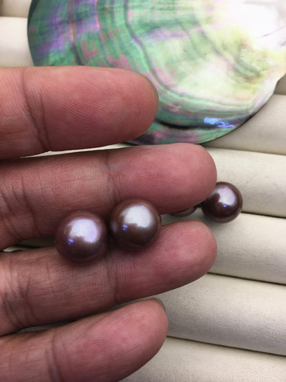 1 pair AAA 12-13mm natural deep purple edison round pearl stud earrings,SE3-T9-44