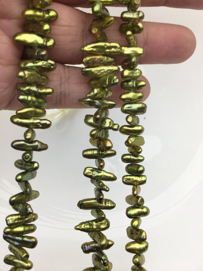 AA+ 4-5mm green Biwa Pearl Necklace,Genuine Fresh Water Pearl,Wedding Necklace,Mothers Day,ZS-80-10-28