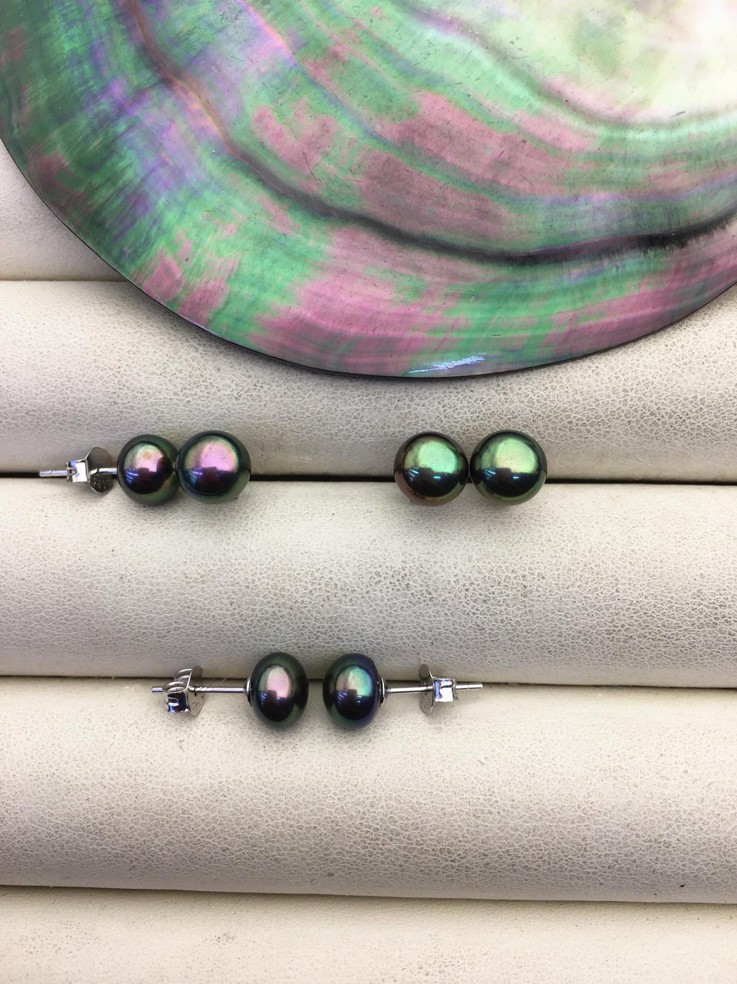 1 pair AAA 7-7.5mm peacock Pearl stud earrings,Sterling Silver,SE1-T10