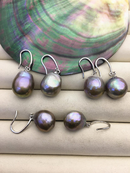 1 pair AAA 11-14mm gray bronze drop edison pearl dangle earrings,S925 Sterling Sliver earrings,SE3-T9-3