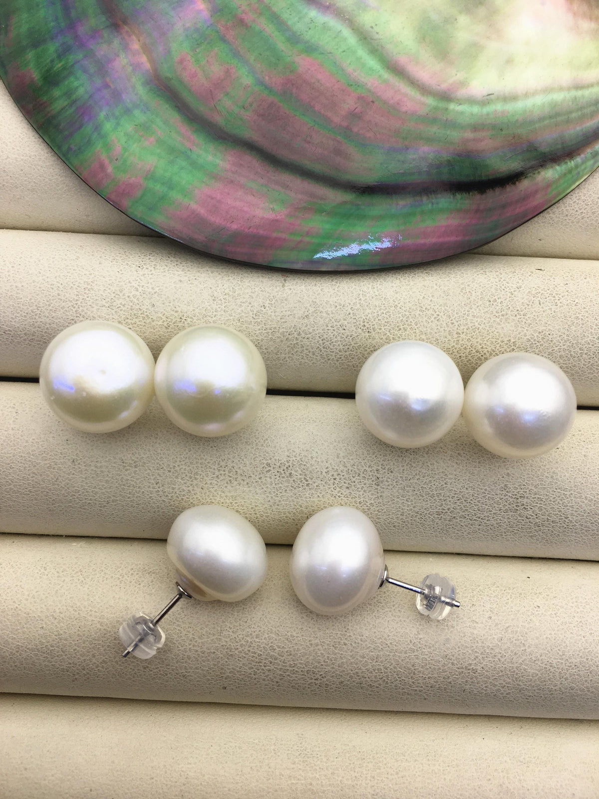 1 pair AA+ 13-14mm very big white round Pearl Stud Earrings,freshwater pearl earrings,SE1-069-20