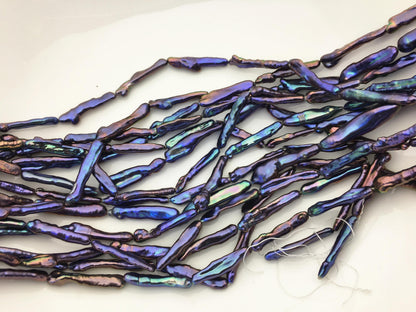 15.5'' AAA 4-6mm black blue rainbow Toothpick pearls,ZS-80-12