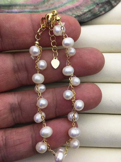 6.5+2'' white AA+ 4-5mm small potato pearl handmade bracelet, B8-055-10
