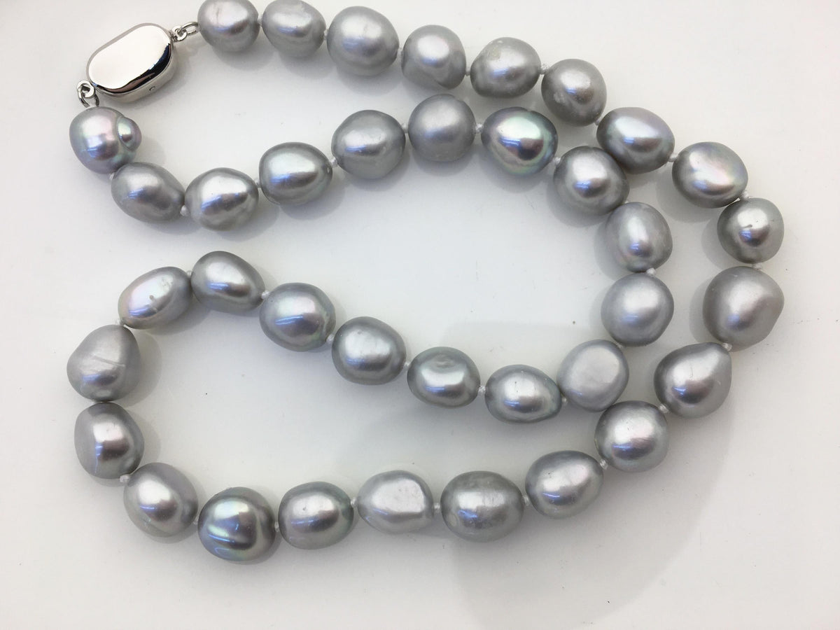 17.5'' AAA 9.3-10.3mm gray nugget pearl Necklace,NPN1-T75