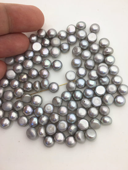 50pcs AA+ 7-8mm gray button round freshwater pearls,0.7mm through hole,LM7-T1