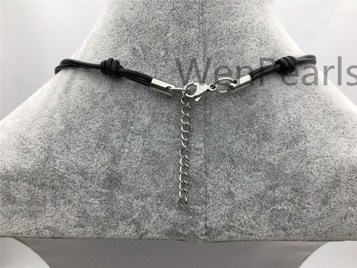 Three Big Pearl Leather necklace, White Freshwater pearl, Birthday,Black Leather Pearl necklace,Select leather color,Le4-029