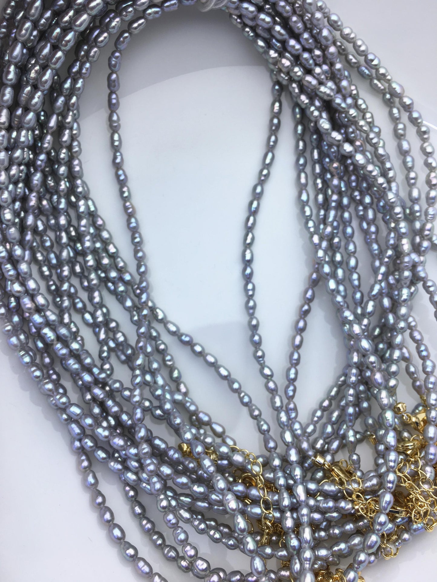16+2'' AA+ 3-4mm tiny gray rice freshwater Pearl necklace,genuine freshwater Pearl necklace,Natural Pearl Necklace,NPN1-T50