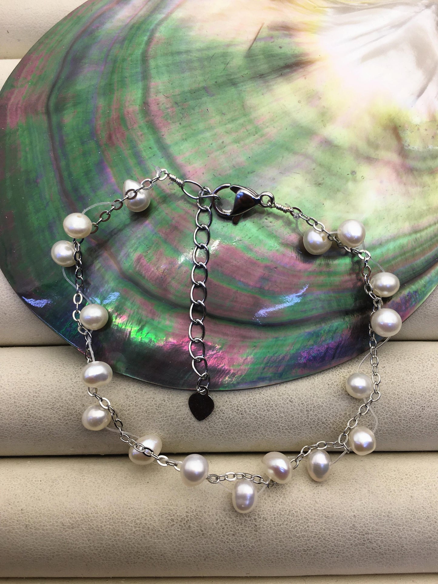 6.5+1.5'' AA+ 4-5mm twist white potato Freshwater pearl svlier color chain Bracelet,B8-055-9