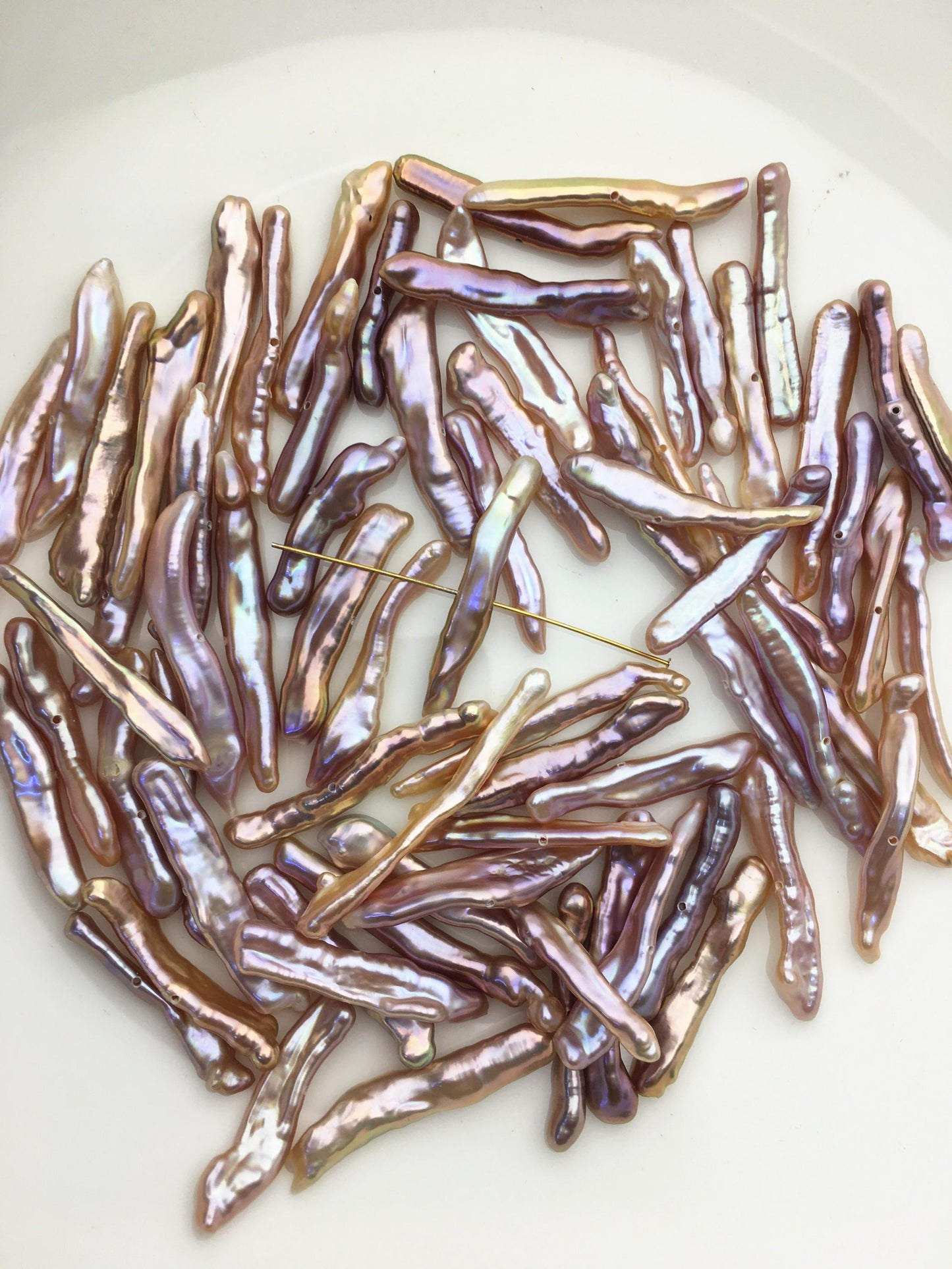 30pcs AAA 4-6mm natural purple rainbow Toothpick Freshwater Pearls, center drill hole,ZS-80-37