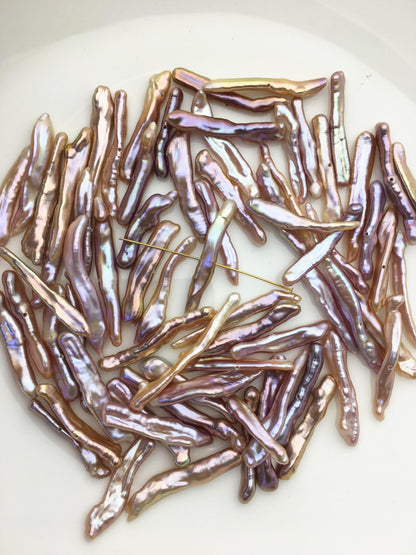 30pcs AAA 4-6mm natural purple rainbow Toothpick Freshwater Pearls, center drill hole,ZS-80-37