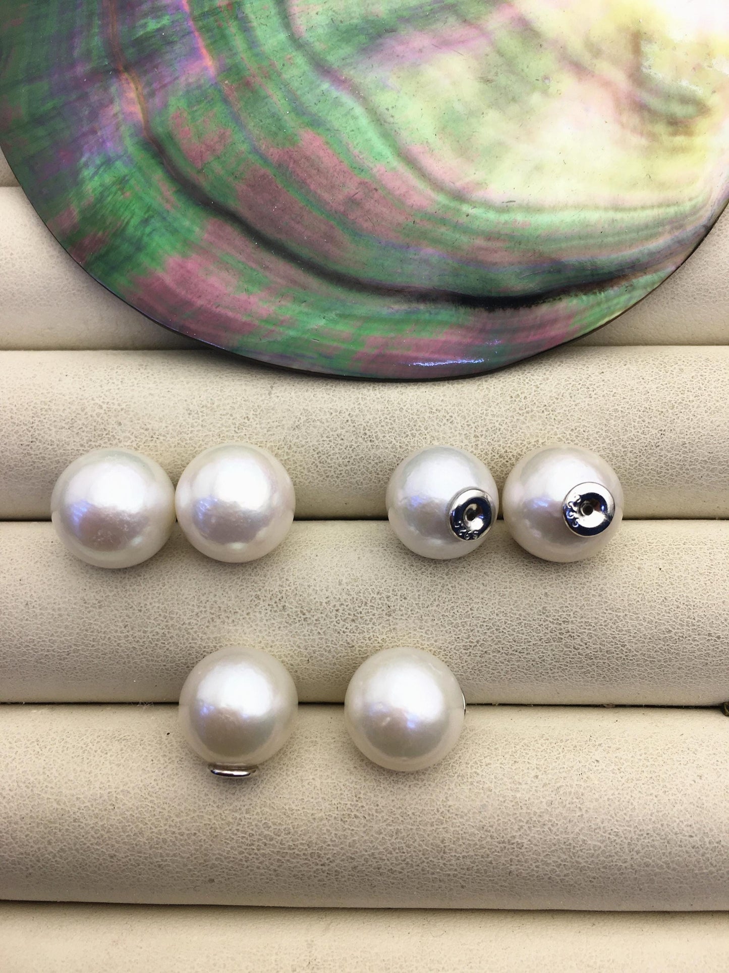 1 pair AA+ 12-13mm White round edison silver freshwater pearl Pair,ED11-3A-2-38