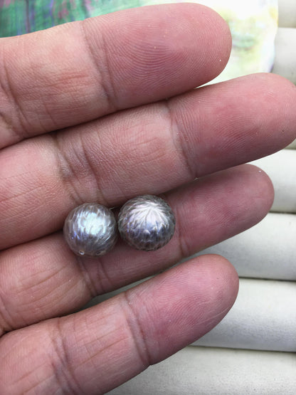 1 pair AAA 12-13mm Gray HandMade Carved Freshwater Pearl Beads For Earrings,CAC-T4