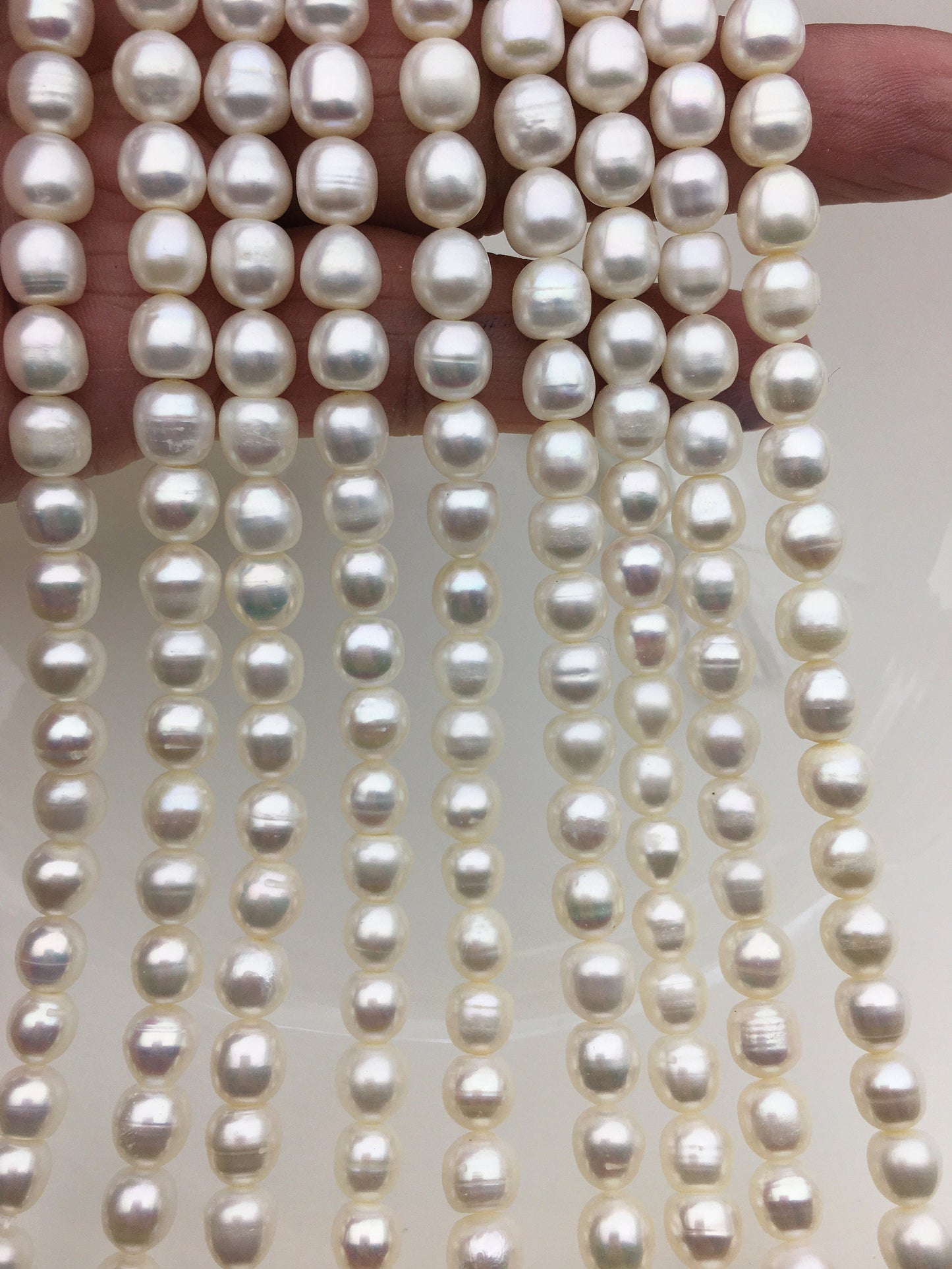 2 strands AA 6.3-7.2mm*6.5-7.5mm white rice pearls,for pearl necklace,for pearl earrings,LR7-2A-2