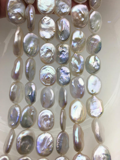 AA+ 14-17mm natural white overtone ellipse coin freshwater pearls,diy bead,flat block pearl bead,ZS-103-26