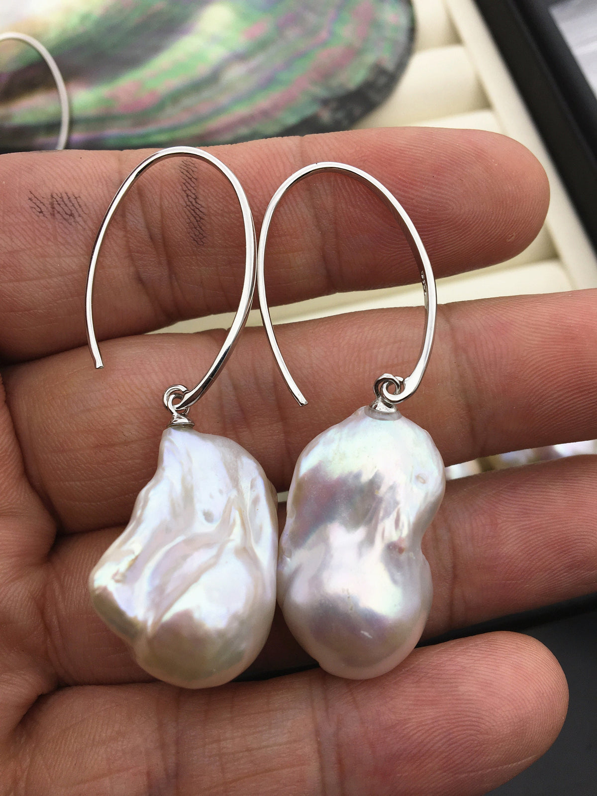 AAA/AA+ 14-18mmx22-28mm flame ball pearl dangle earrings,sterling silver,earring with white baroque Natural Pearl,SE3-069